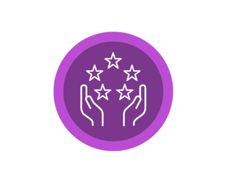 Icon of a pair of hands embracing a circle of stars to illustrate the value of excellence