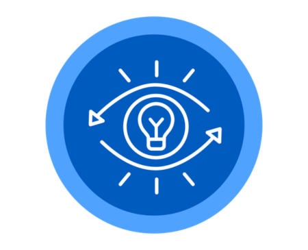 Icon containing an eye and a lightbulb to illustrate the idea of an organisation's vision