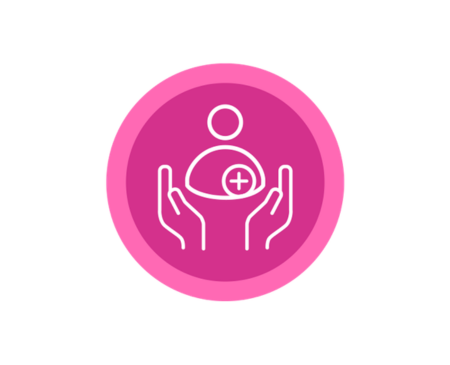 Icon of a pair of hands embracing a patient to illustrate the value of patient focused
