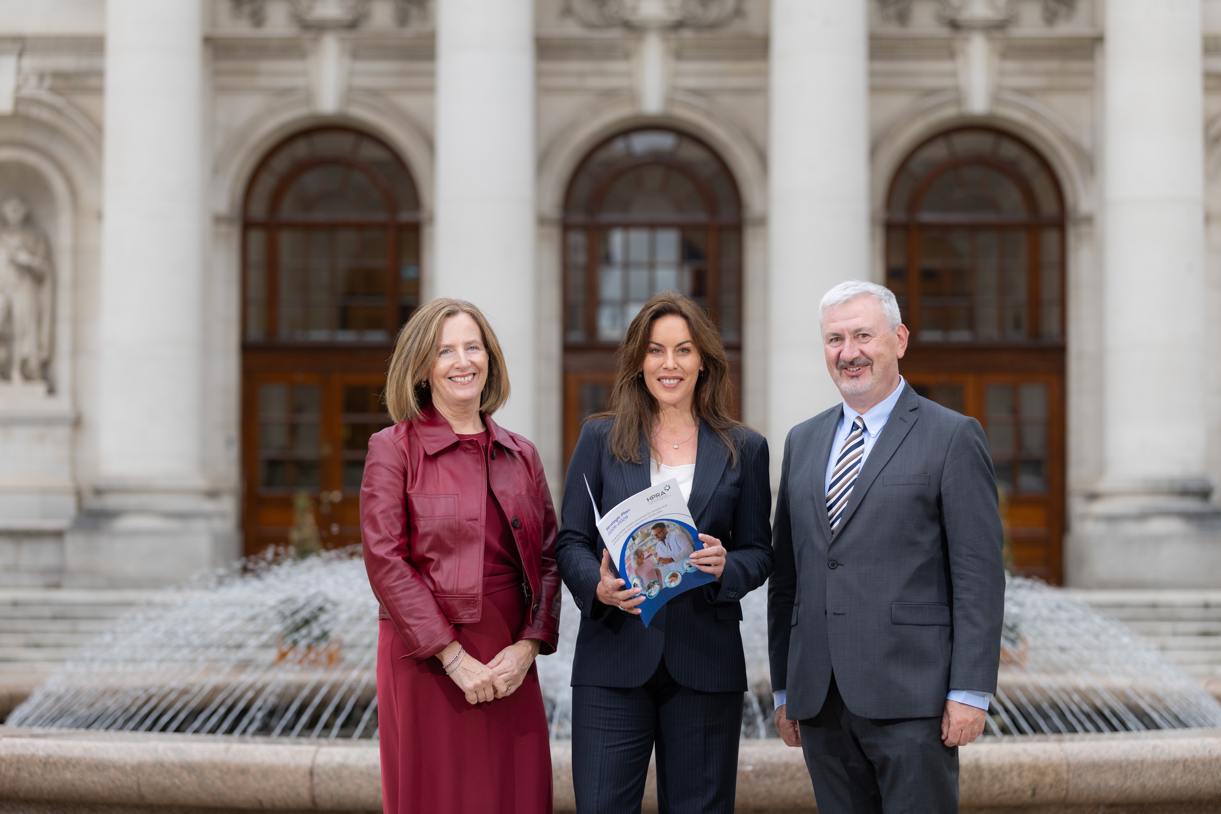 Strategic Plan Launch with Minister for Health The Minister for Health Jennifer Carroll McNeill TD launching the HPRA Strategic Plan 2026–2029 outside Government Buildings. The Minister was joined by HPRA Chief Executive Officer Gráinne Power and HPRA Chair Paul Quinn.